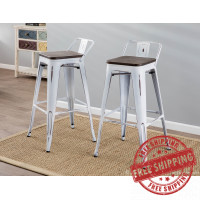 Lumisource BS-LBOR VW+E2B Oregon Industrial Low Back Barstool in Vintage White and Espresso - Set of 2